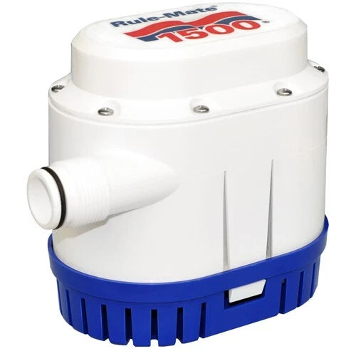 RULE Mate Bilge Pump RM1500A with 1500 GPH capacity. Corrosion-resistant and durable marine bilge pump designed for effective water removal on medium-sized boats and yachts. Easy to install with reliable, continuous operation in marine environments.