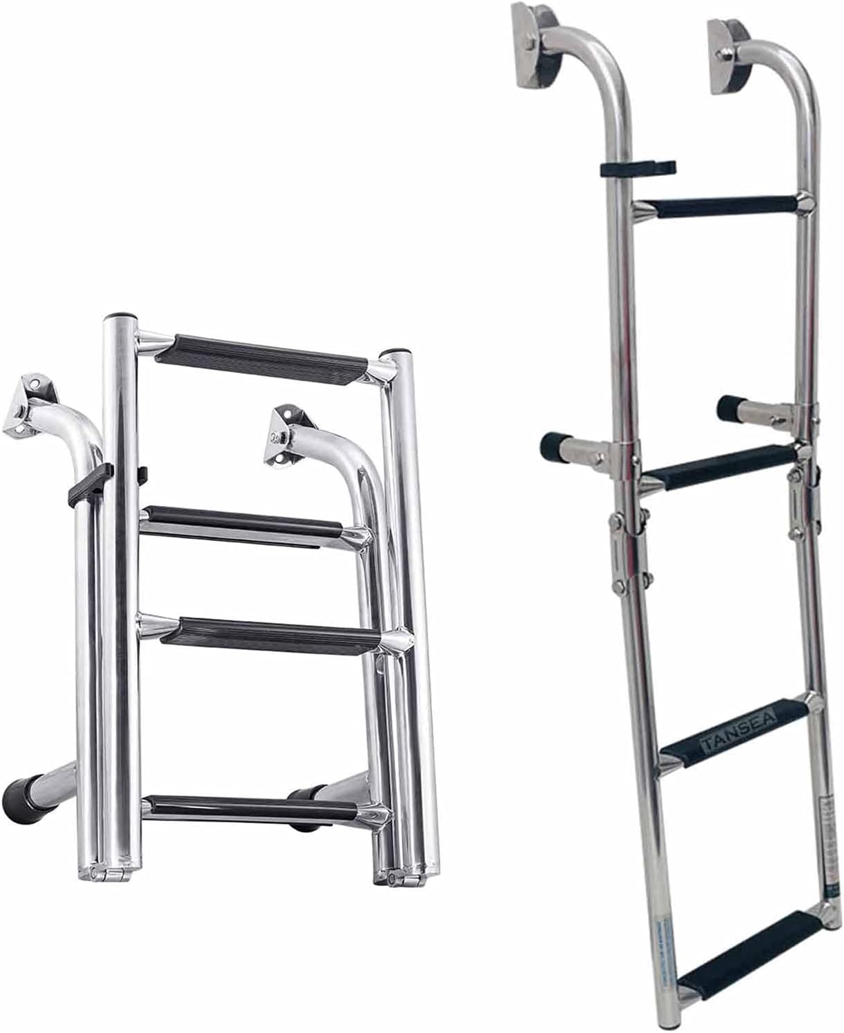 Stainless Steel folding boat ladder with 4 steps (2+2) – compact, foldable marine ladder with anti-slip treads, ideal for safe boarding. Made from rust-resistant stainless steel for durability in harsh environments.