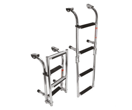 Stainless Steel Folding Ladder with 4 steps (2+2 configuration) offers strong, anti-slip access to boats and docks. Foldable design allows compact storage and easy mounting. Made from marine-grade stainless steel for long-lasting corrosion resistance.