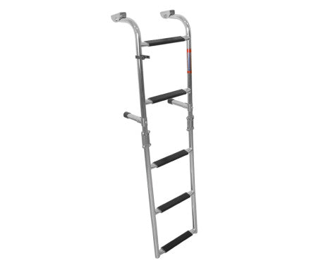 5-step stainless steel folding marine ladder (3+2) – heavy-duty boat ladder with corrosion resistance, anti-slip steps, and foldable design for extended reach and compact storage.

