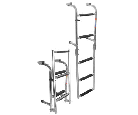 5-step stainless steel folding marine ladder (3+2) – heavy-duty boat ladder with corrosion resistance, anti-slip steps, and foldable design for extended reach and compact storage.

