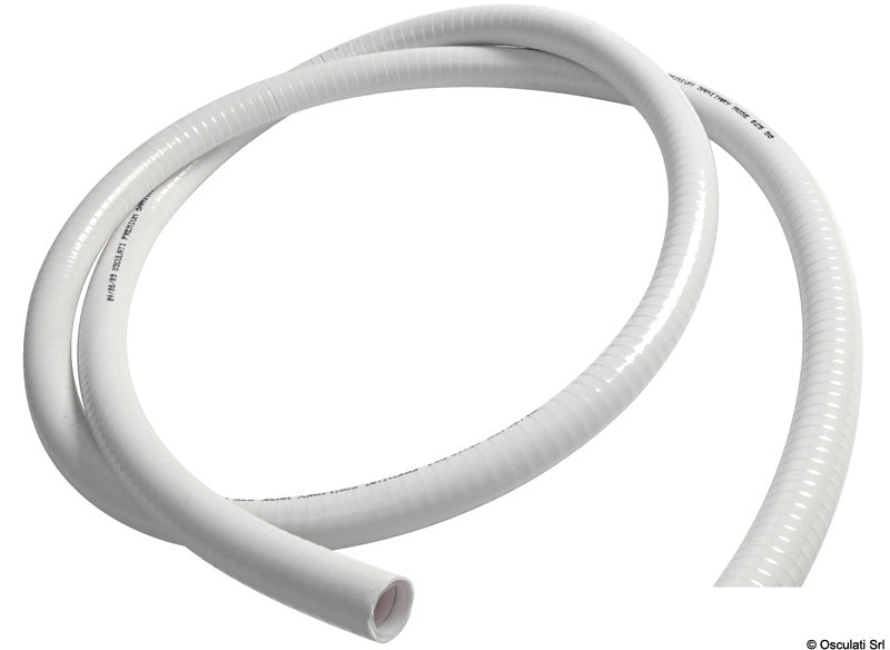 OSCULATI Premium PVC sanitary hose featuring internal steel spiral for kink resistance and durability. Anti-sweat and odor-resistant, perfect for marine and sanitary use. Flexible design suitable for various climates with reliable performance from -15°C to +60°C.