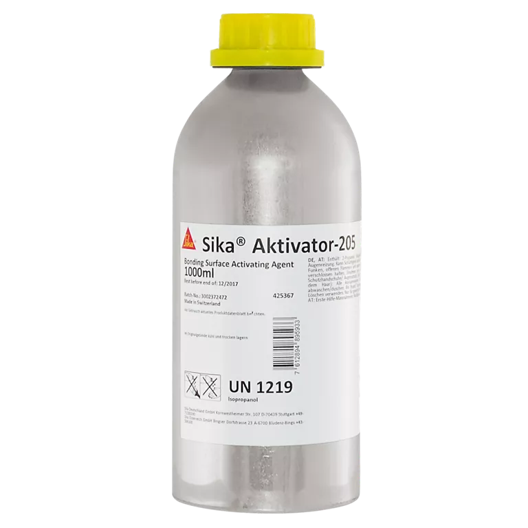 Sika® Aktivator-205 is a transparent, solvent-based adhesion promoter that enhances bonding on non-porous substrates such as metals, plastics, and painted surfaces. Ideal for use with Sikaflex® and Sikasil® adhesives.
