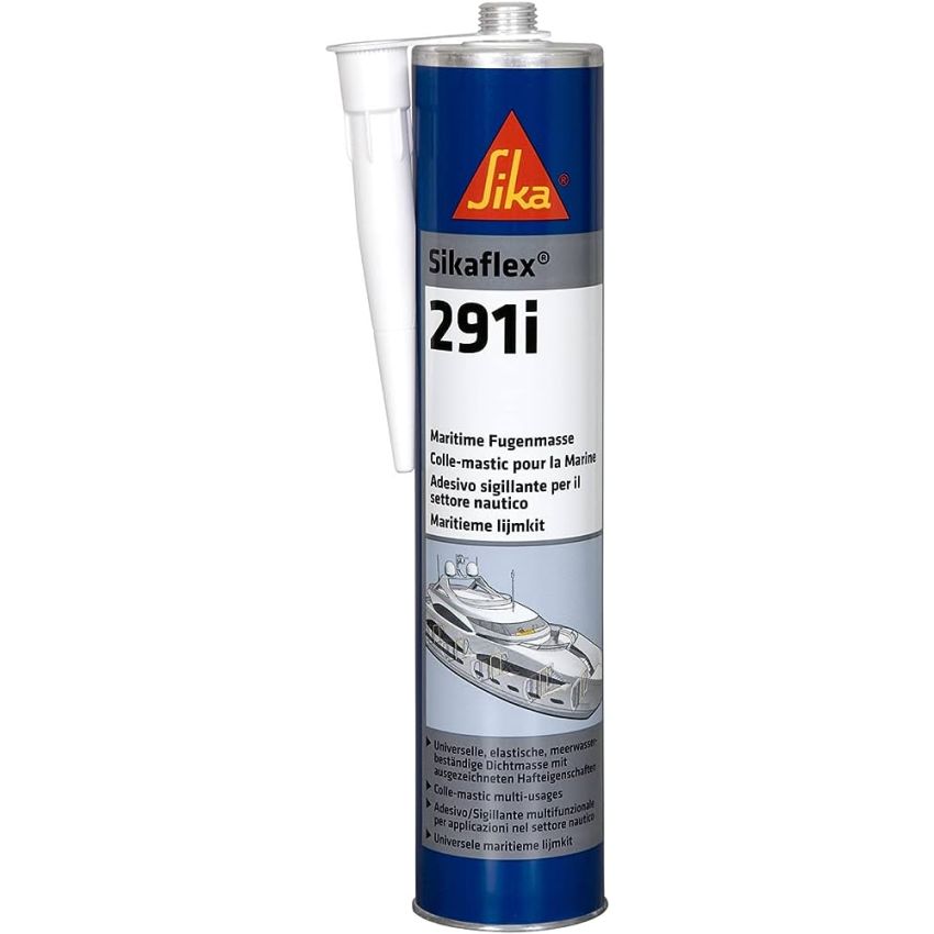 Sikaflex®-291i Marine Sealant & Adhesive 300ml cartridge—1-component, moisture-curing polyurethane sealant designed for marine applications. Offers excellent adhesion to wood, metal, GRP, and painted surfaces, providing a durable, elastic bond for sealing joints and bonding components above and below the waterline.