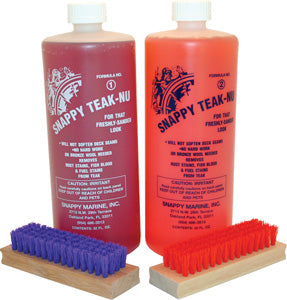 Snappy Teak Cleaner (Snappy Teak-Nu) bottle – effective teak deck cleaner that removes dirt, grime, and gray oxidation to restore natural color. Safe for marine and outdoor teak surfaces, it cleans thoroughly without damaging wood or finishes.

