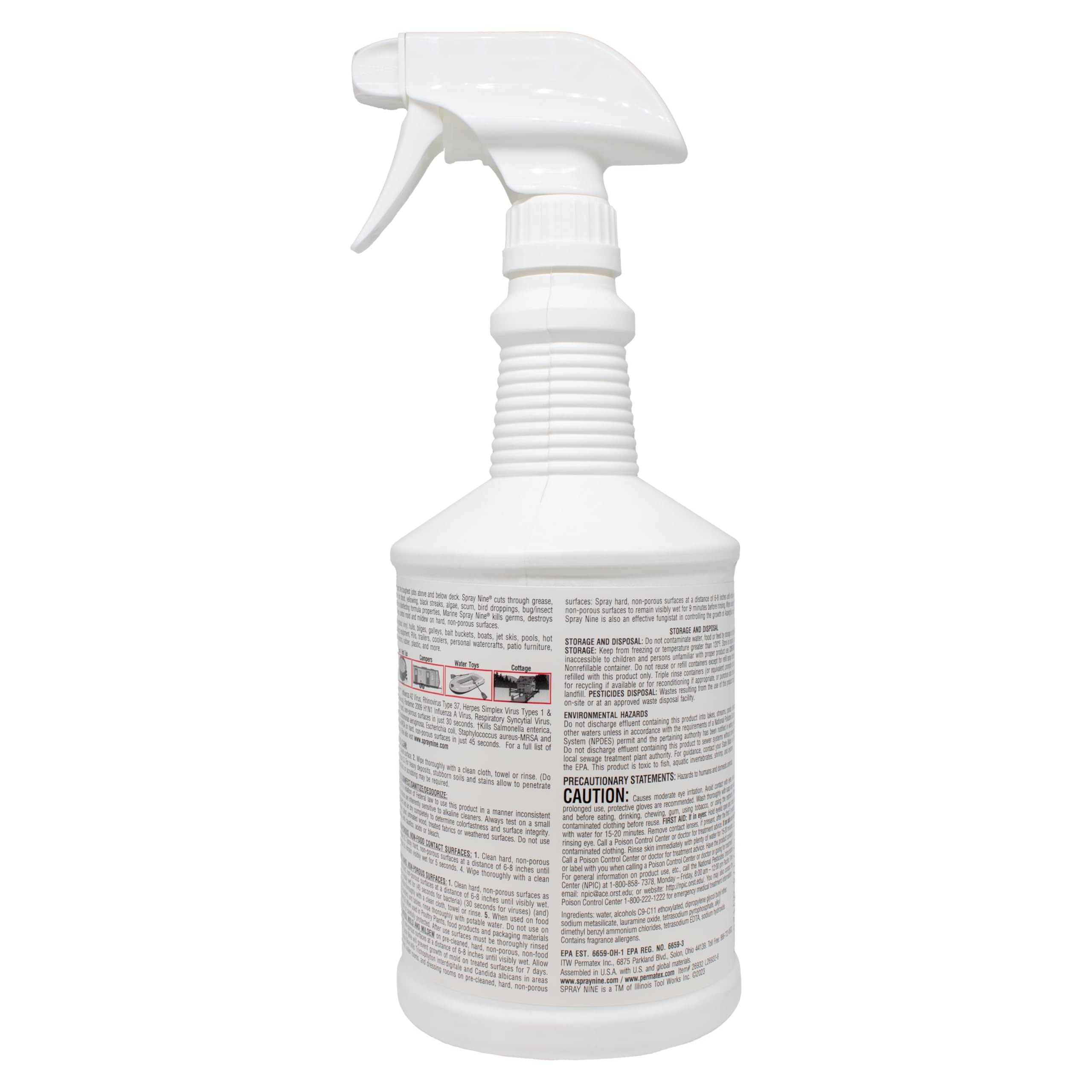 Spray Nine Marine Heavy‑Duty Cleaner + Degreaser + Disinfectant 20 oz aerosol can – powerful, marine‑safe formula cleans and disinfects decks, bilges, and galley areas by removing oil, grease, mold, mildew, and germs; biodegradable and low‑fume.
