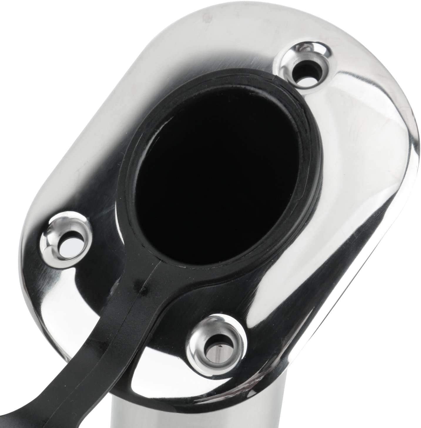Stainless Steel 30-degree rod holder with protective PVC cap – marine-grade fishing rod holder for boats. Angled design ensures ideal rod positioning, while rust-resistant stainless steel and cap provide long-lasting durability and protection.

