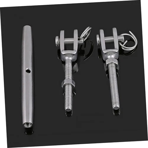 Stainless steel rigging screw with fork & fork (jaw & jaw) configuration – corrosion-resistant turnbuckle for marine, architectural, and rigging use with smooth tension adjustment.
