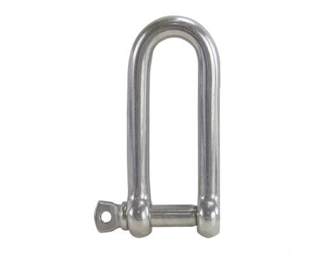 AISI 316 stainless steel Long D Shackle with an elongated body and secure screw pin, offering exceptional corrosion resistance and tensile strength for marine, industrial, and rigging applications in saltwater or outdoor environments.
