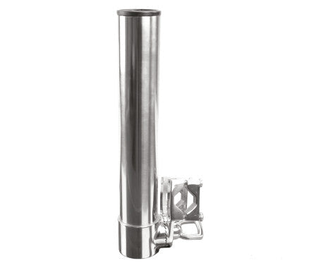 Marine-grade stainless steel rod holder with rail mount – corrosion-resistant fishing rod holder with adjustable angle and polished finish, designed for secure and easy installation on boat rails.

