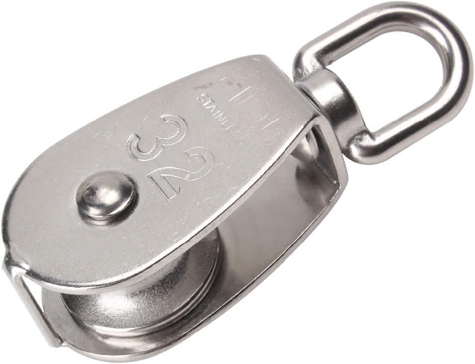 Stainless steel swivel pulley with single wheel – available in 15mm, 25mm, 32mm, and 50mm sizes. Marine-grade, corrosion-resistant pulley ideal for rigging and lifting applications.

