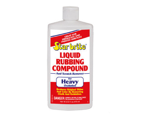 Star Brite Liquid Rubbing Compound – Heavy Oxidation bottle – marine-grade compound for removing heavy oxidation, chalking, and stains from fiberglass and painted surfaces. Restores gloss and color on boats, RVs, and outdoor vehicles.
