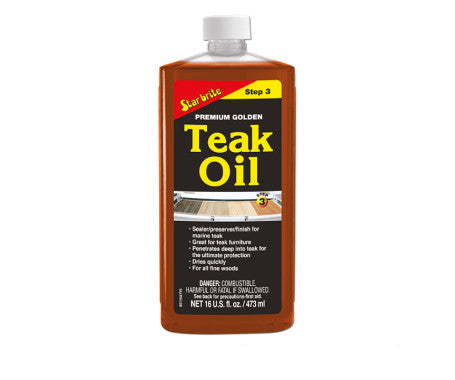 Star Brite Premium Golden Teak Oil 948 ml bottle – nourishing teak oil that protects and enhances teak wood’s natural golden color. Offers UV protection and water resistance, perfect for marine decks and outdoor teak furniture.