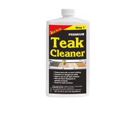 Star Brite Premium Teak Cleaner bottle – effective cleaner that removes dirt, grime, and oxidation from teak wood. Ideal for marine and outdoor teak decks and furniture, restoring natural color and cleanliness without harming the wood.