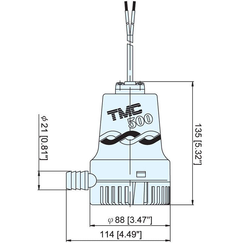 TMC-03303 T20 Series Bilge Pump rated for 500 GPH, ideal for small marine vessels. Compact and submersible design ensures quiet, efficient operation. Available in 12V and 24V. Corrosion-resistant and easy to install for effective bilge water removal.