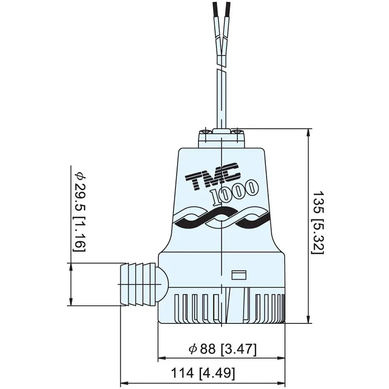TMC-03304 T20 Series Bilge Pump with 1000 GPH flow capacity. Compact and submersible, this pump is ideal for marine bilge systems in small and medium vessels. Available in 12V and 24V. Features corrosion-resistant design and easy installation.

