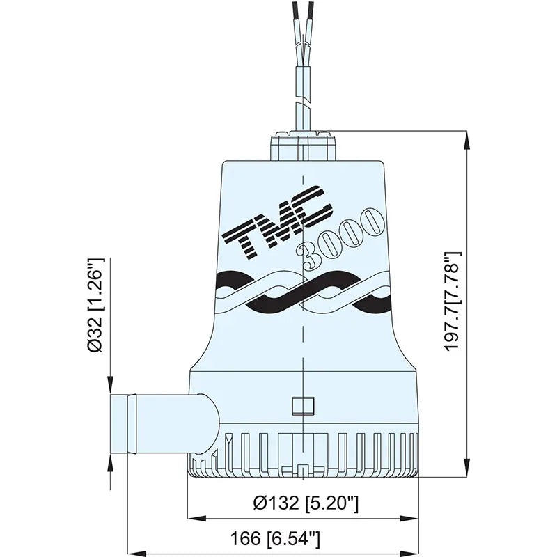 TMC-06604 submersible bilge pump with 3000 GPH flow rate, available in 12V and 24V models. Ideal for high-capacity water removal on boats and marine systems. Corrosion-resistant housing, quiet operation, and easy installation for reliable performance.

