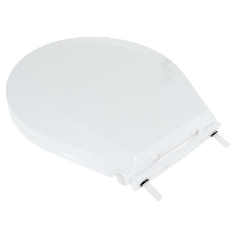 TMC compact toilet seat and cover featuring slow-close technology for silent closing. Fits TMC-29920 and TMC-29922 marine electric toilets. Made from durable marine-grade plastic with quick-attach hardware for easy installation and removal. Perfect for marine bathrooms.

