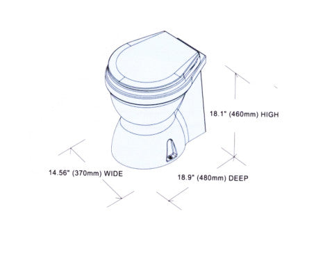 TMC-29931 electric marine toilet featuring a luxury skirted bowl design, deluxe plastic seat, and corrosion-resistant components. Includes switch box for push-button control. Available in 12V and 24V models. Perfect for premium marine sanitation comfort.

