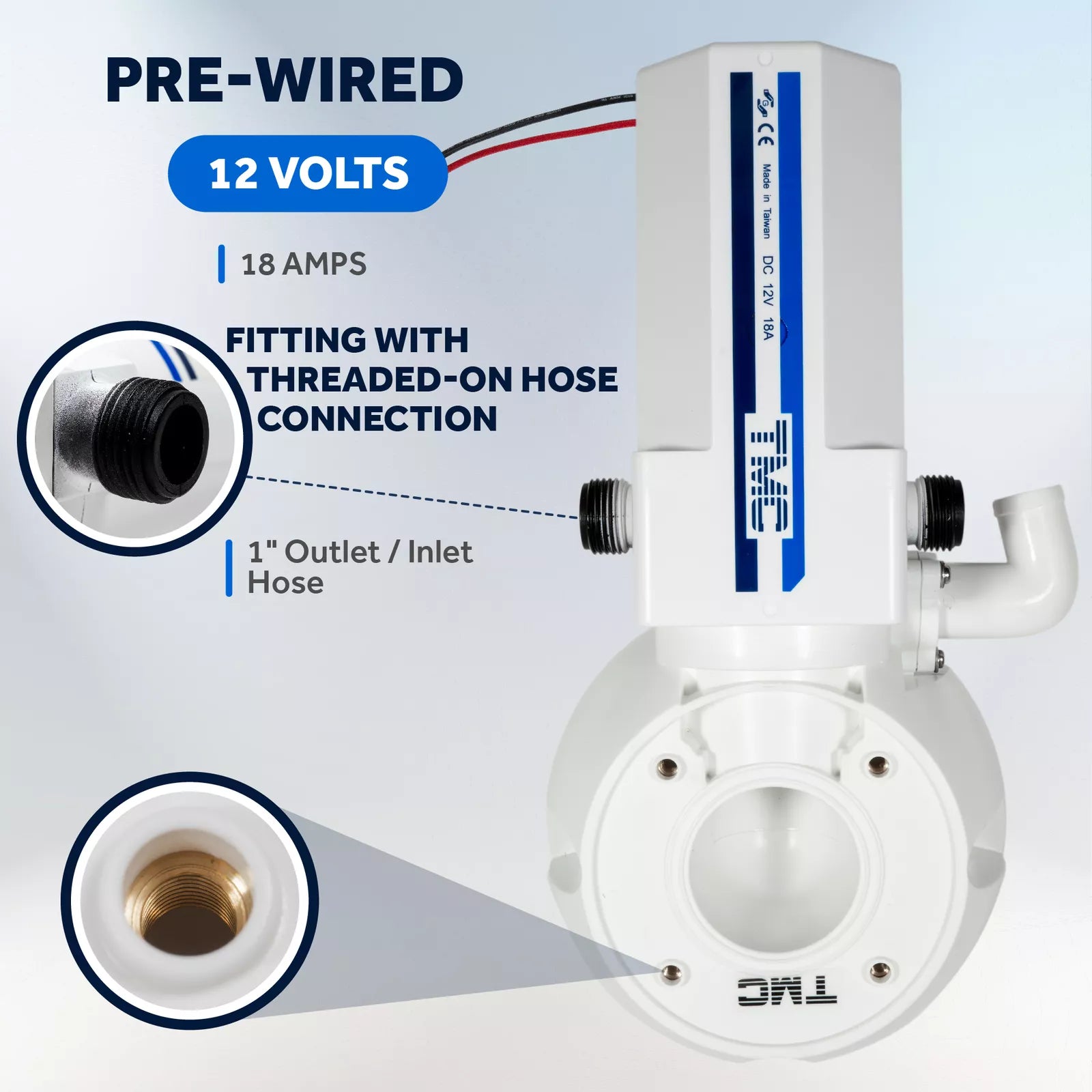 TMC electric toilet conversion kit for 12V and 24V marine toilets. Designed to upgrade manual toilets to electric operation. Includes motor unit, pump assembly, and installation parts. Reliable, water-resistant, and ideal for marine sanitation systems.

