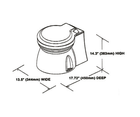 TMC Electric Marine Toilet with small skirted bowl, compact size, and standard plastic seat. Includes switch box for easy control. Built with corrosion-resistant marine materials. Available in 12V and 24V models, ideal for small to medium-sized boats and saltwater or freshwater environments.

