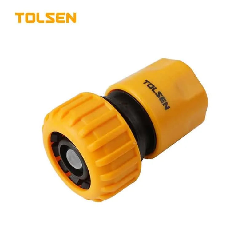 TOLSEN 3/4″ hose connector made from durable polypropylene (PP). Designed for secure, leak-free hose connections in garden and irrigation systems. Lightweight, corrosion-resistant, and packed on a skin card for easy handling.