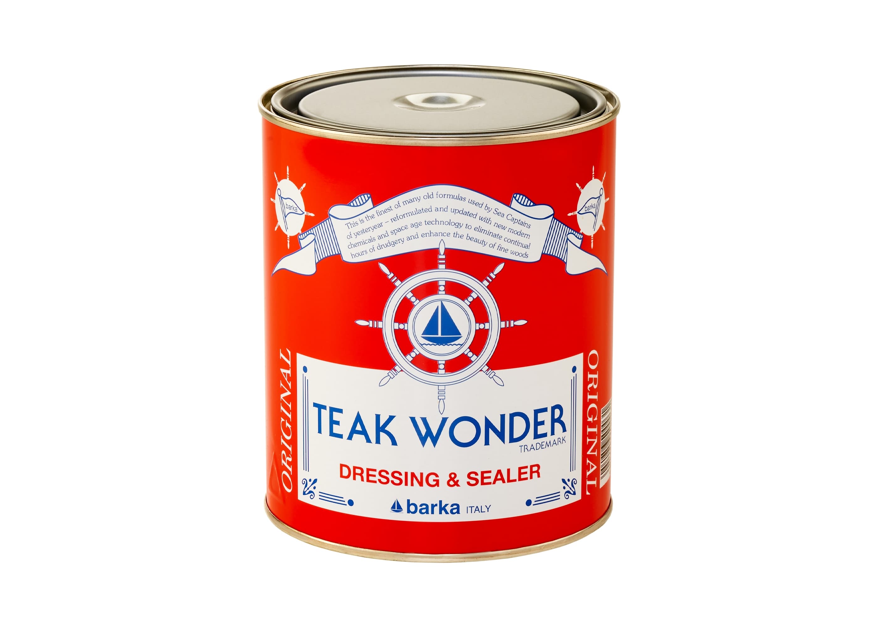 Teak Wonder® Natural Sealer 1L can – non-oil, silicone-based teak protector for boats and outdoor furniture. Preserves wood's golden hue, seals pores against dirt, oil, and UV rays, and provides a quick-drying, odorless, non-slippery finish.