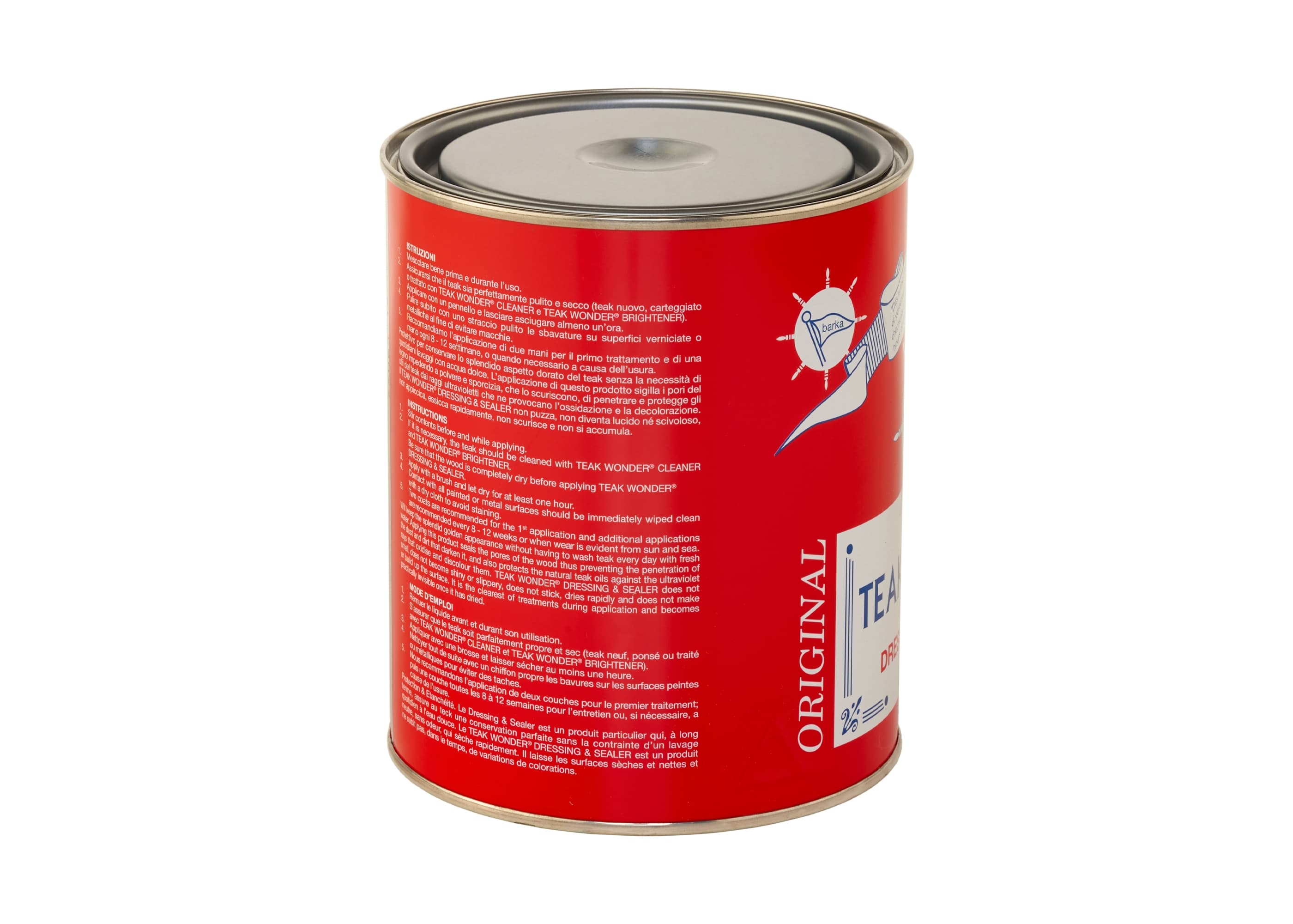 Teak Wonder® Natural Sealer 1L can – non-oil, silicone-based teak protector for boats and outdoor furniture. Preserves wood's golden hue, seals pores against dirt, oil, and UV rays, and provides a quick-drying, odorless, non-slippery finish.