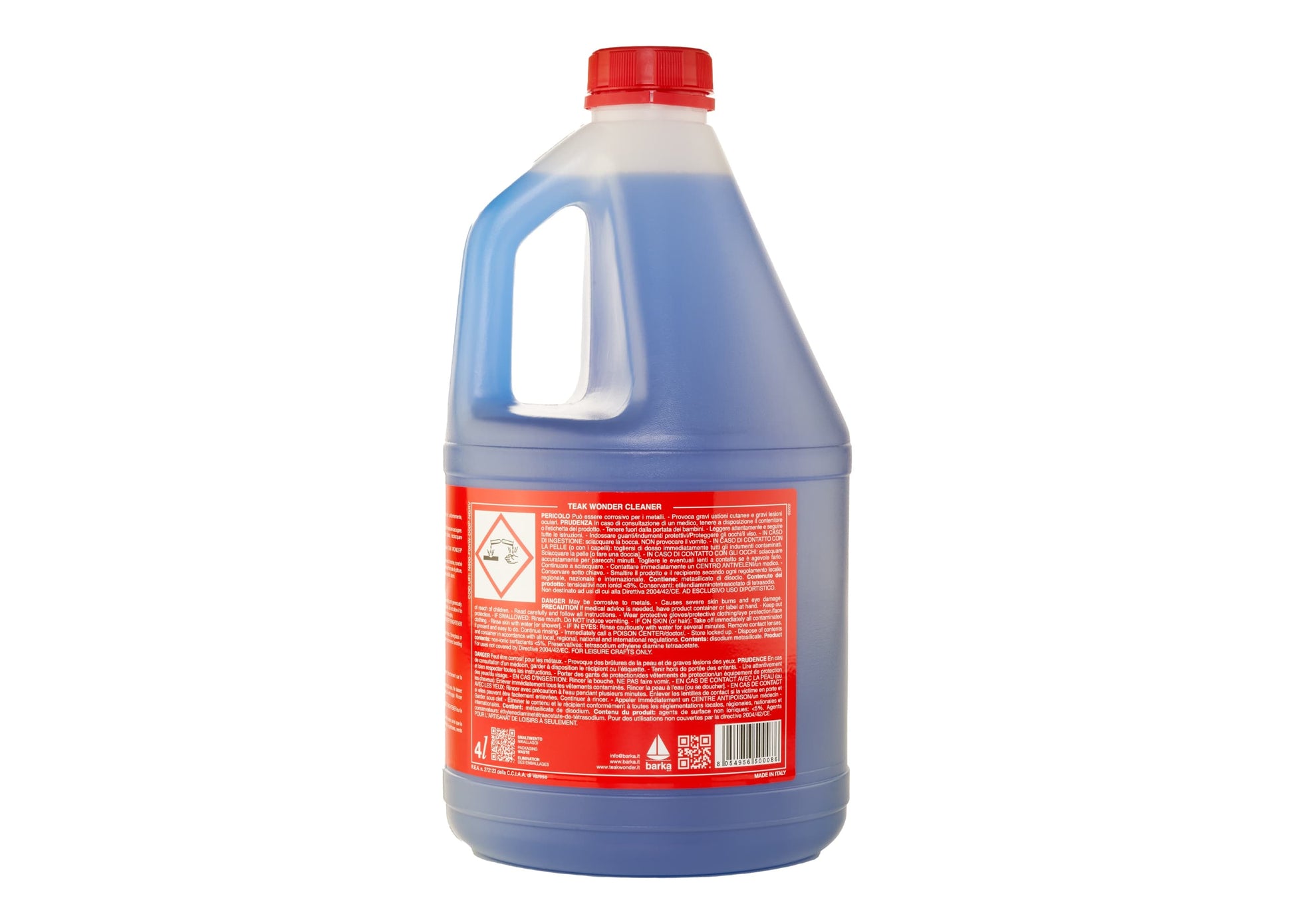 Teak Wonder® Teak Cleaner 1 Gallon (3.78 L) bottle – non-caustic marine wood cleaner that removes gray oxidation and dirt from teak surfaces without sanding. Safe for use on marine paints, varnishes, and hardware, leaving teak revitalized and ready for brightening.