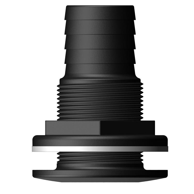 Tru-Design Skin Fitting with integrated hose tail made from glass-reinforced polymer (GRP). Designed for thru-hull applications in marine plumbing. Lightweight, corrosion- and UV-resistant. Suitable for fresh, grey, and black water systems on any hull type—metal, wood, or composite.

