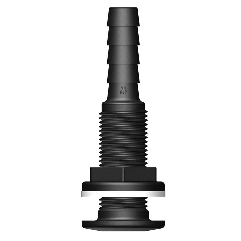 Tru-Design Skin Fitting with integrated hose tail made from glass-reinforced polymer (GRP). Designed for thru-hull applications in marine plumbing. Lightweight, corrosion- and UV-resistant. Suitable for fresh, grey, and black water systems on any hull type—metal, wood, or composite.

