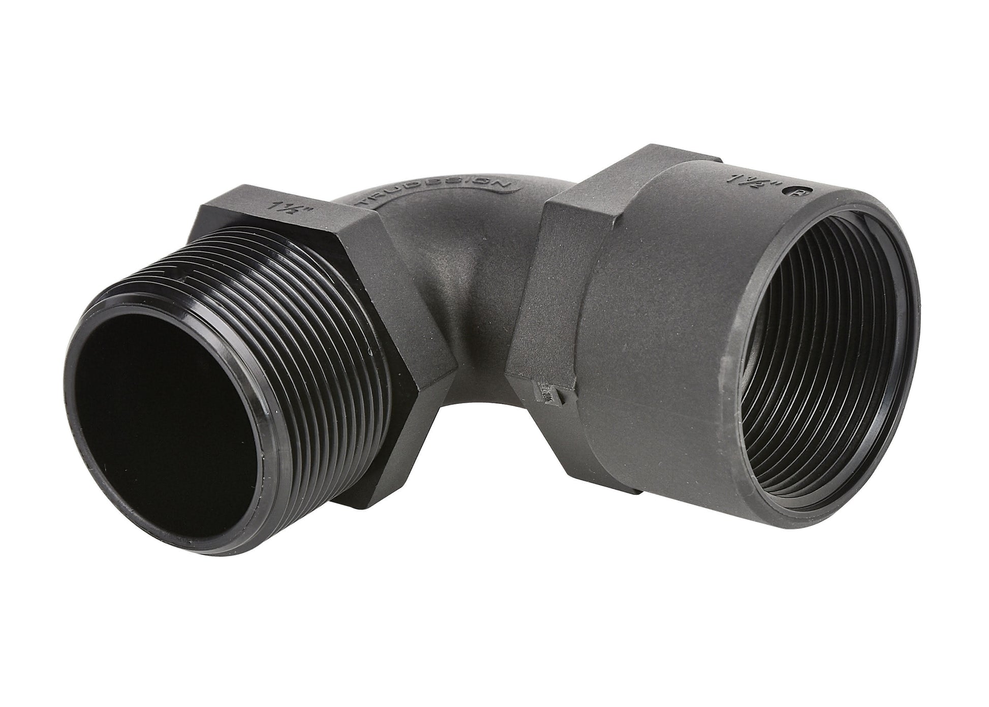 TruDesign 90° Elbow F-M in black GRP with BSP threading. Connects female to male fittings at a right angle for efficient space use in marine plumbing. UV-stable and corrosion-resistant, ideal for bilge, waste, or water systems. Lightweight and robust for long-term marine use.