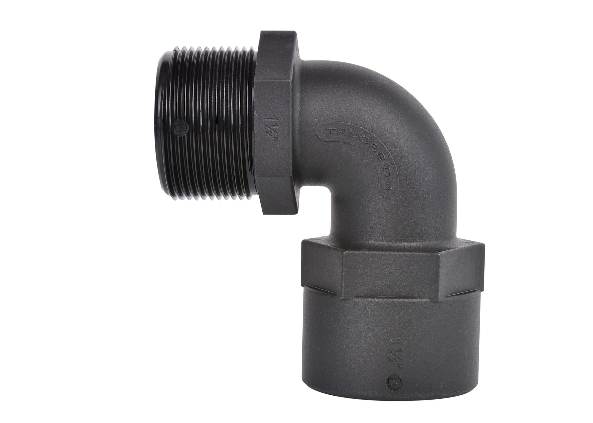 TruDesign 90° Elbow F-M with BSP threads connects female to male fittings at a right angle. Made from black GRP (glass-reinforced polymer) for strength, UV stability, and corrosion resistance. Ideal for marine plumbing systems in tight spaces. Lightweight, durable, and non-metallic.

