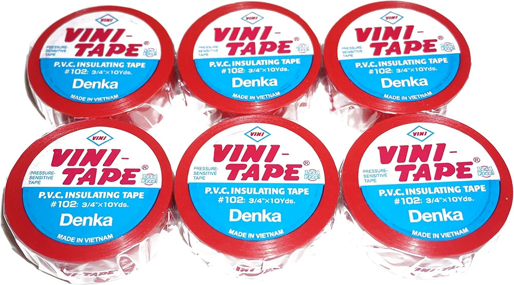 VINI PVC Electrical Insulation Tape RED, 6 rolls pack, designed for superior insulation, abrasion, and moisture resistance. Perfect for electrical and marine applications, ensuring safe and durable wire protection. Quality product supplied by Rimal Marine.

