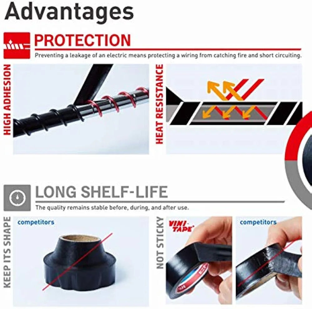 VINI PVC Electrical Insulation Tape RED, 6 rolls pack, designed for superior insulation, abrasion, and moisture resistance. Perfect for electrical and marine applications, ensuring safe and durable wire protection. Quality product supplied by Rimal Marine.


