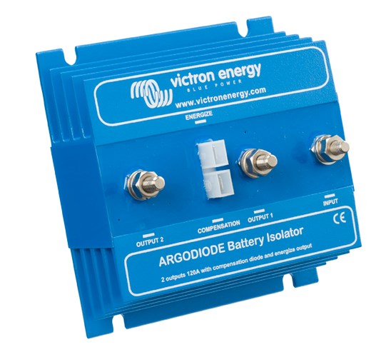 Victron Energy Argo‑Isolator 80‑2AC high-current 80 A battery isolator for two‑battery systems. Compact, efficient unit designed to allow simultaneous charging while preventing battery cross-discharge, featuring thermal shielding and low voltage drop for reliable marine and RV installations.

