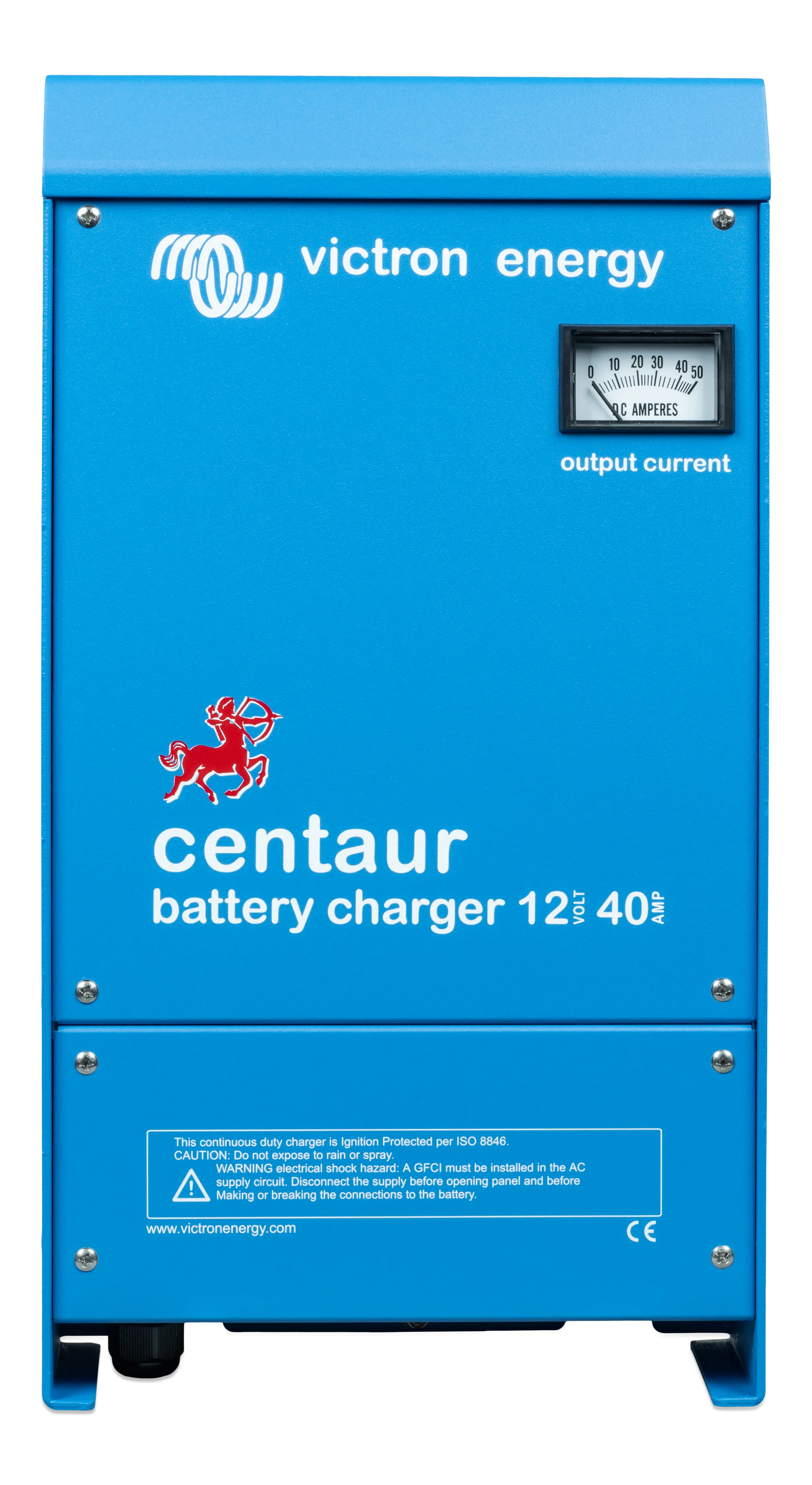 Victron Energy Centaur 12 V 40 A battery charger with LED status indicators, selectable 120–240 V AC input, and robust enclosure. Designed for marine, RV, and off-grid power needs, it offers efficient multi-stage charging and integrated fault protections.

