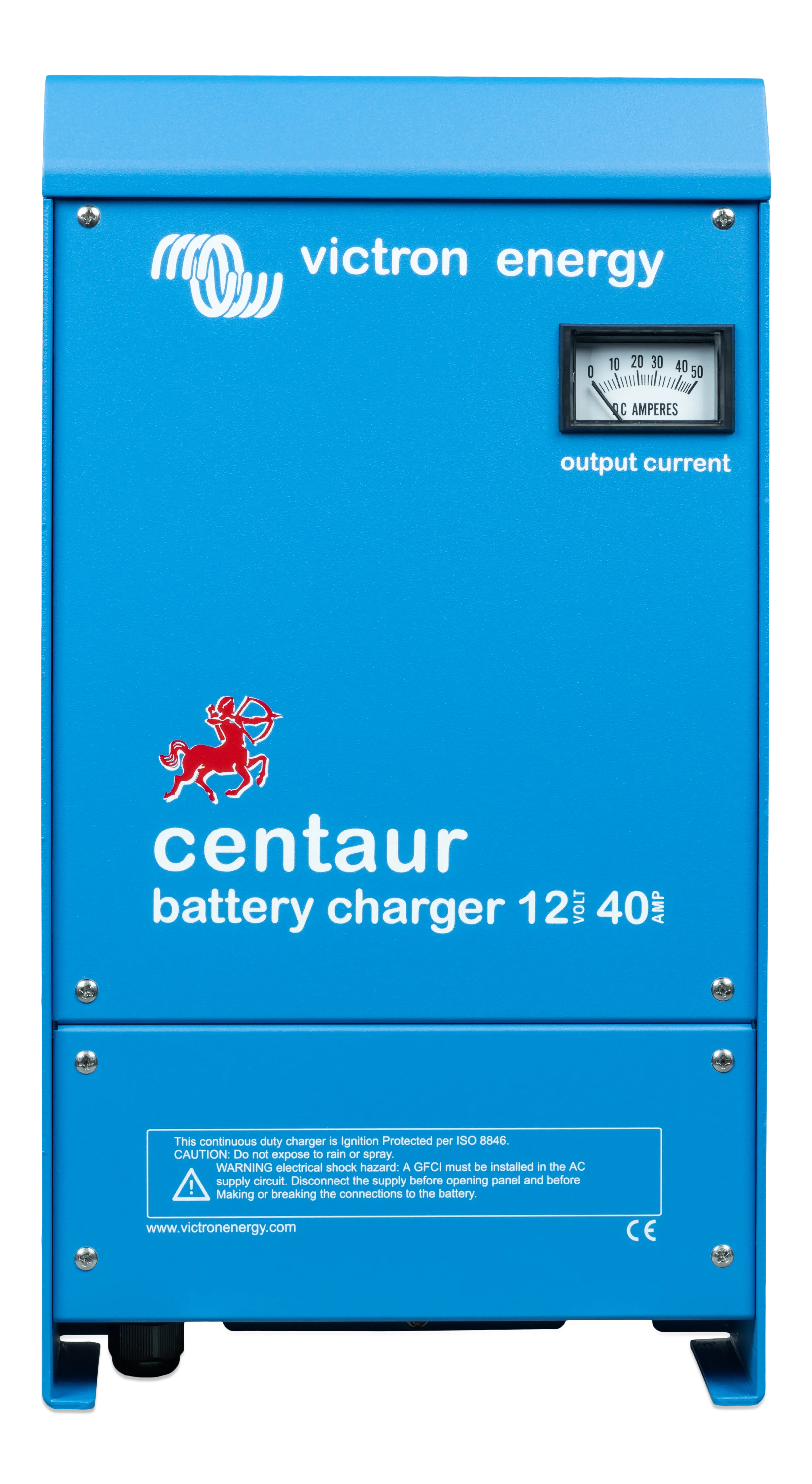 Victron Energy Centaur 12 V 40 A battery charger with LED status indicators, selectable 120–240 V AC input, and robust enclosure. Designed for marine, RV, and off-grid power needs, it offers efficient multi-stage charging and integrated fault protections.

