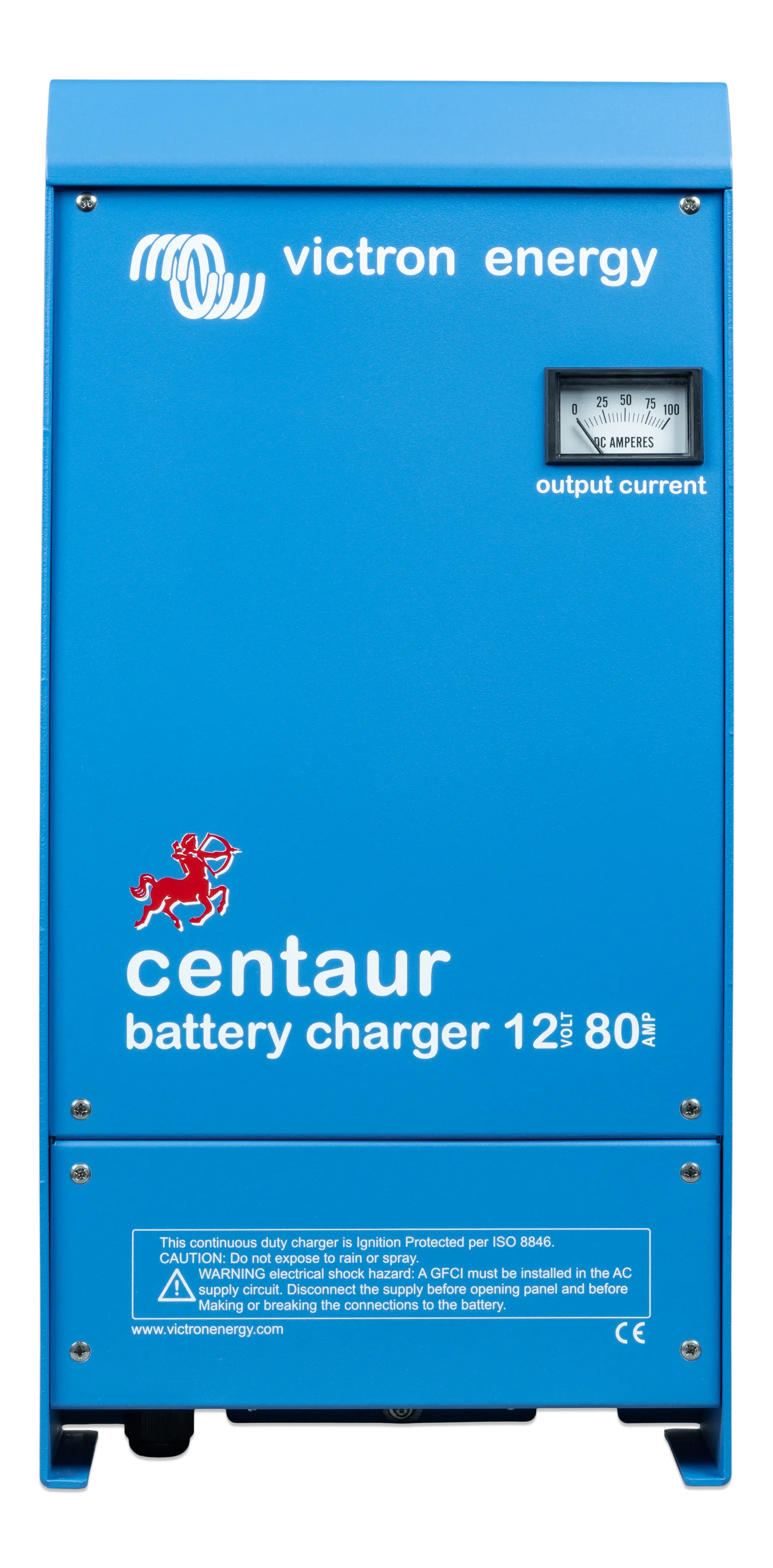 Victron Energy Centaur 12 V 80 A battery charger with selectable 120–240 V AC input, LED charge indicators, and rugged enclosure. Ideal for marine, RV, and off‑grid power systems requiring high-current charging, featuring multi‑stage adaptive charging and built‑in fault protection.

