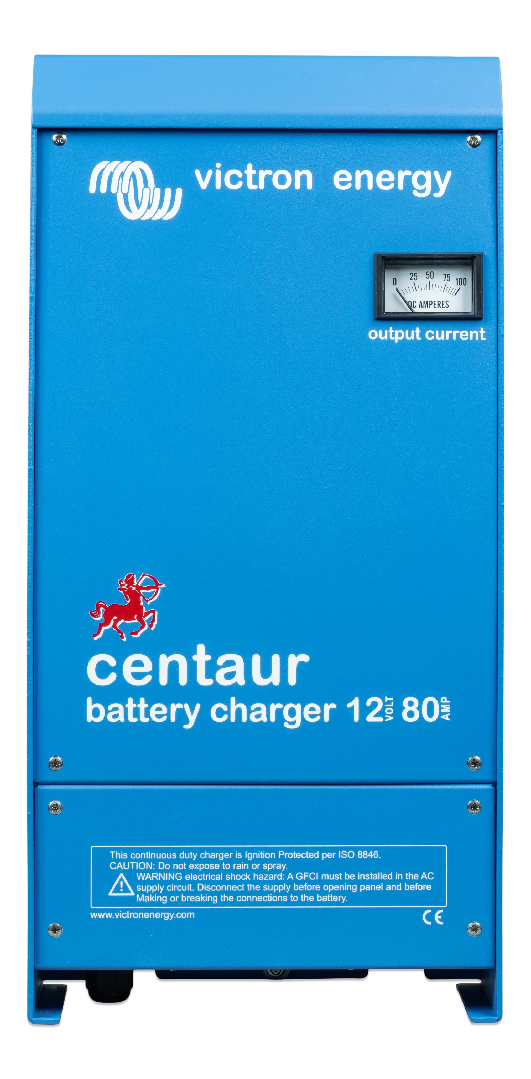 Victron Energy Centaur 12 V 80 A battery charger with selectable 120–240 V AC input, LED charge indicators, and rugged enclosure. Ideal for marine, RV, and off‑grid power systems requiring high-current charging, featuring multi‑stage adaptive charging and built‑in fault protection.

