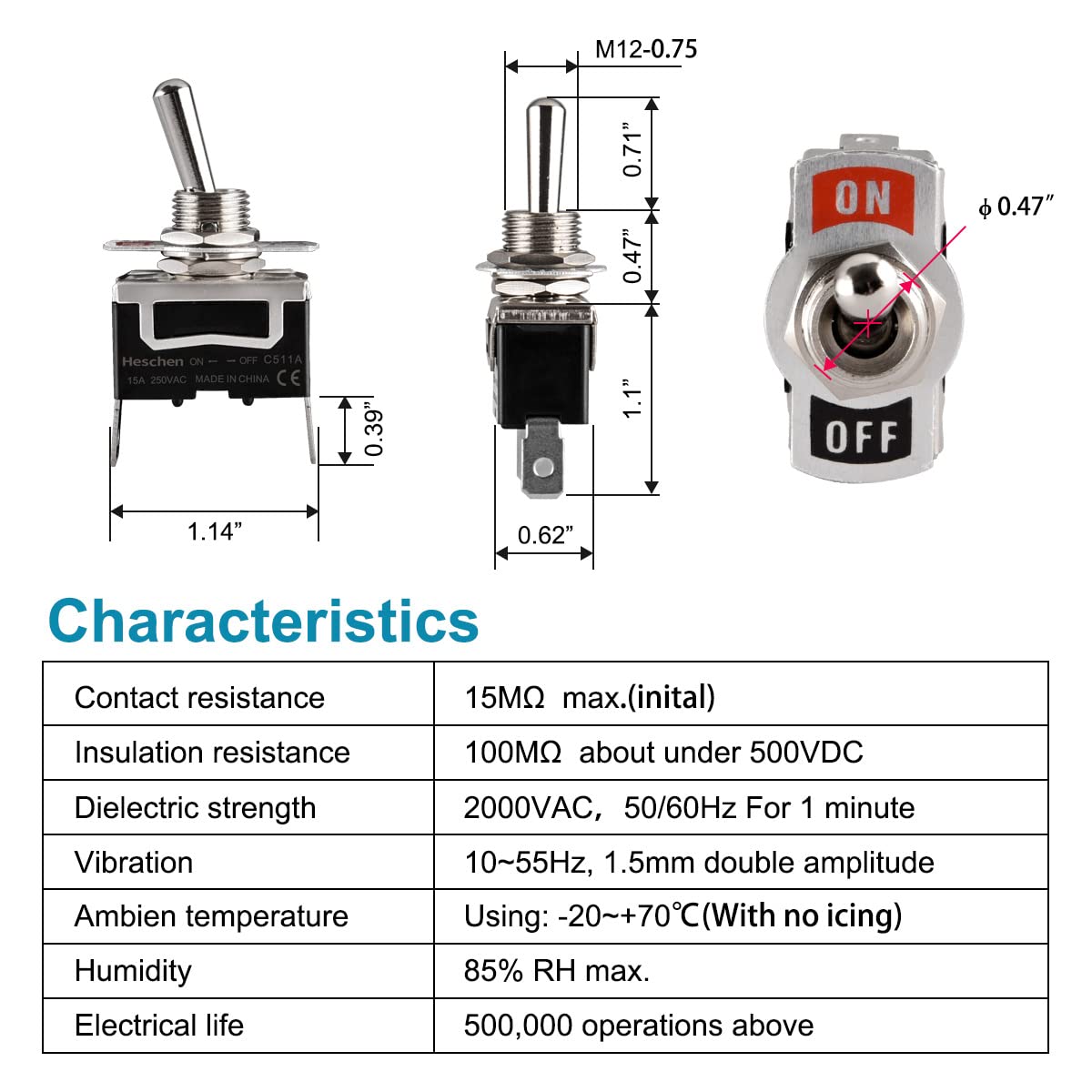 Waterproof rocker switch compatible with 12V and 24V systems, suitable for marine, automotive, and RV applications. Features LED illumination, weather-resistant housing, and a secure toggle design for reliable operation in wet or dusty environments.