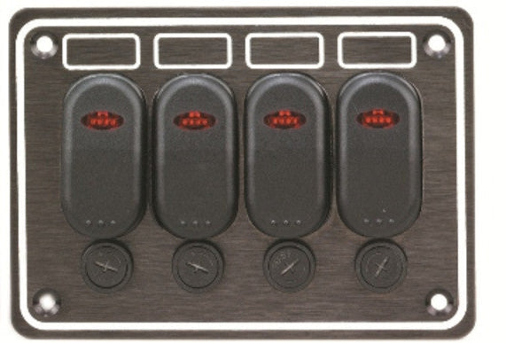 Waterproof Switch Panel 10047-BK – heavy-duty, weather-sealed panel ideal for boats, RVs, and outdoor equipment. Multiple rocker switches allow safe circuit control in harsh environments. Easy to install and built to last. Available at Rimal Marine.
