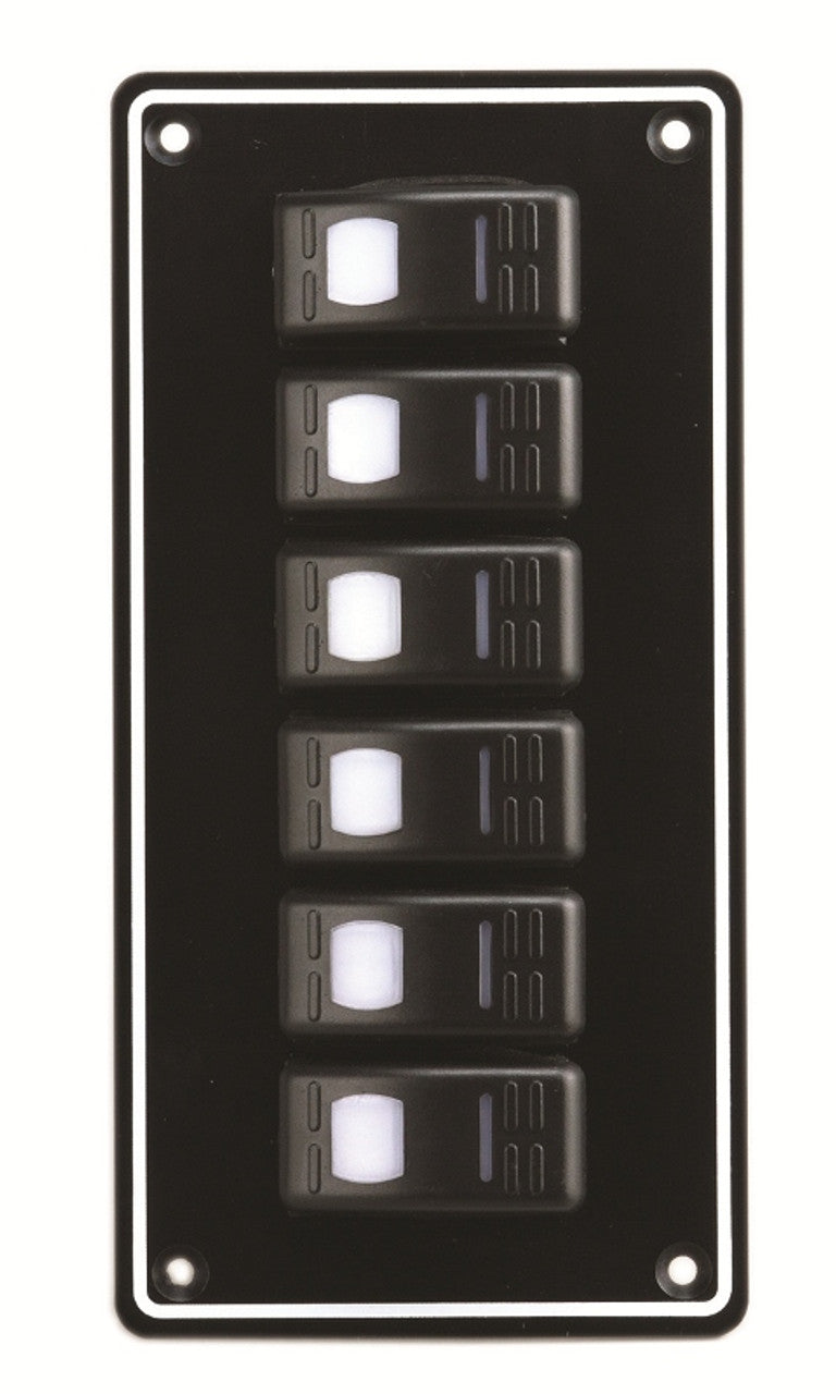 Waterproof Switch Panel 10063-BK – rugged 6-gang switch panel with waterproof rocker switches, ideal for marine and outdoor electrical systems. Reliable control for onboard equipment. Available at Rimal Marine.

