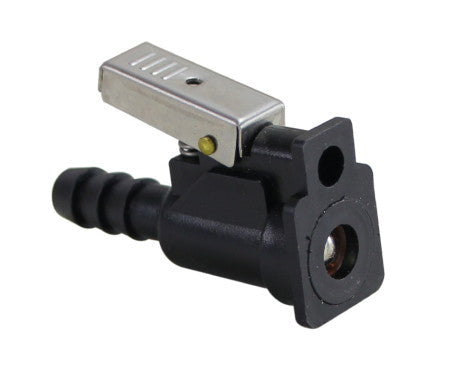 Fuel line female connector with 3/8" barb for Yamaha outboard tank-side fuel systems. Constructed from high-strength, fuel-resistant resin. Provides a lightweight, corrosion-resistant, and secure connection for marine fuel hoses in Yamaha engine applications.