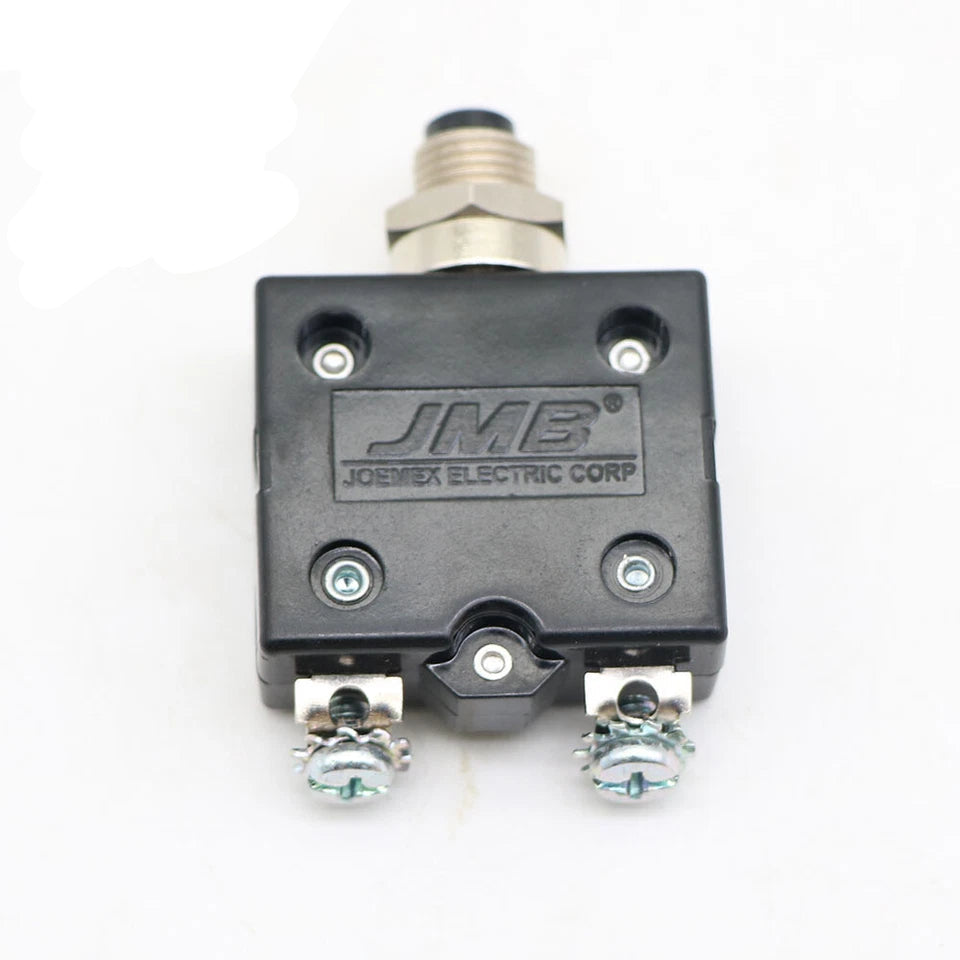 ZV-CB20 ZeeVolt Thermal Circuit Breaker Manual Reset Overload Protector 5–40A, 125-250V AC, 50V DC, black housing and button, bended pin terminals, 2-pole, LED compatible 110V / 220V. Push-button reset protects circuits from overloads. Ideal for automotive, marine, RV, industrial systems. Available in Rimal Marine UAE.