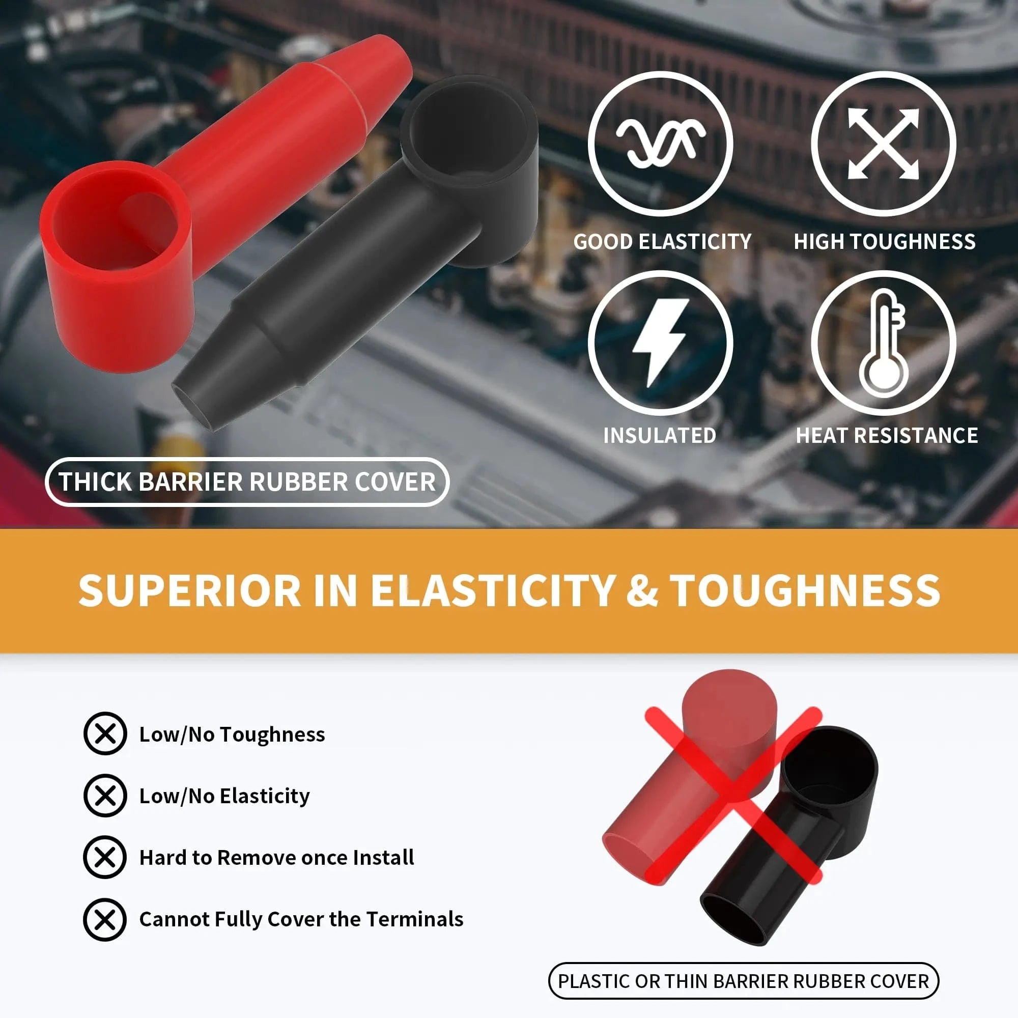 ZV130 ZeeVolt Red & Black Insulator Battery Stud Terminal Cover Pair, 4AWG-2/0AWG (25-70mm²), fits 1/4″, 5/16″, 3/8″ battery posts. PVC construction protects against corrosion, prevents short circuits. Professional clean look for alternators, starters, solenoids, marine and automotive systems. Available in Rimal Marine UAE.