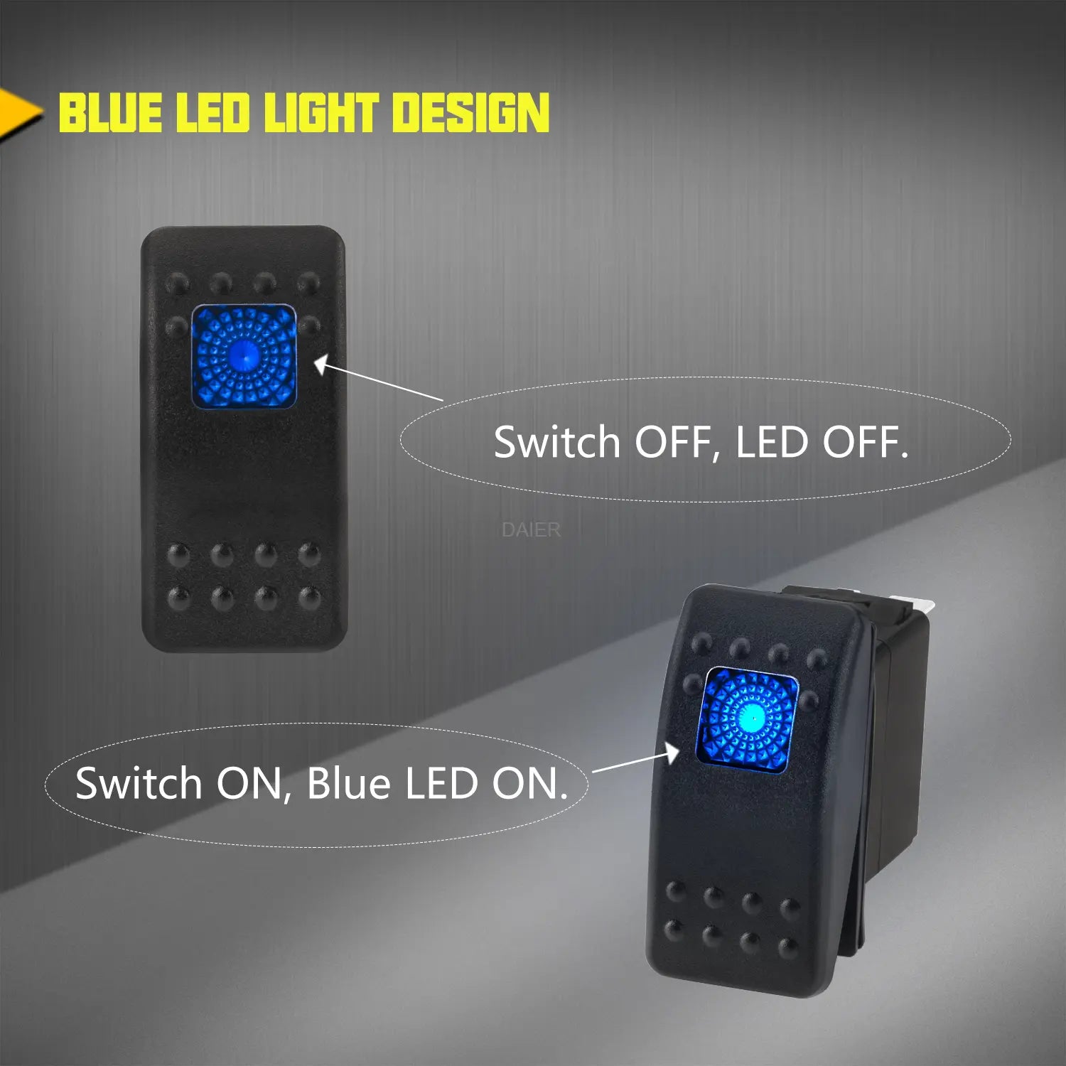 ZV133 ZeeVolt Marine Boat Rocker Switch 12V LED, SPST 3-Pin, waterproof IP67. Rated 20A 12VDC / 10A 24VDC. Snap-in mounting, laser-etched pattern, corrosion-resistant. Heavy-duty design suitable for automotive, UTV, RZR, and marine boats. Long-lasting and safe. Available in Rimal Marine UAE.