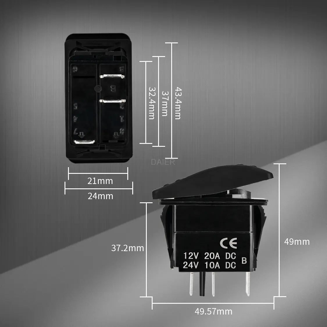 ZV133 ZeeVolt Marine Boat Rocker Switch 12V LED, SPST 3-Pin, waterproof IP67. Rated 20A 12VDC / 10A 24VDC. Snap-in mounting, laser-etched pattern, corrosion-resistant. Heavy-duty design suitable for automotive, UTV, RZR, and marine boats. Long-lasting and safe. Available in Rimal Marine UAE.