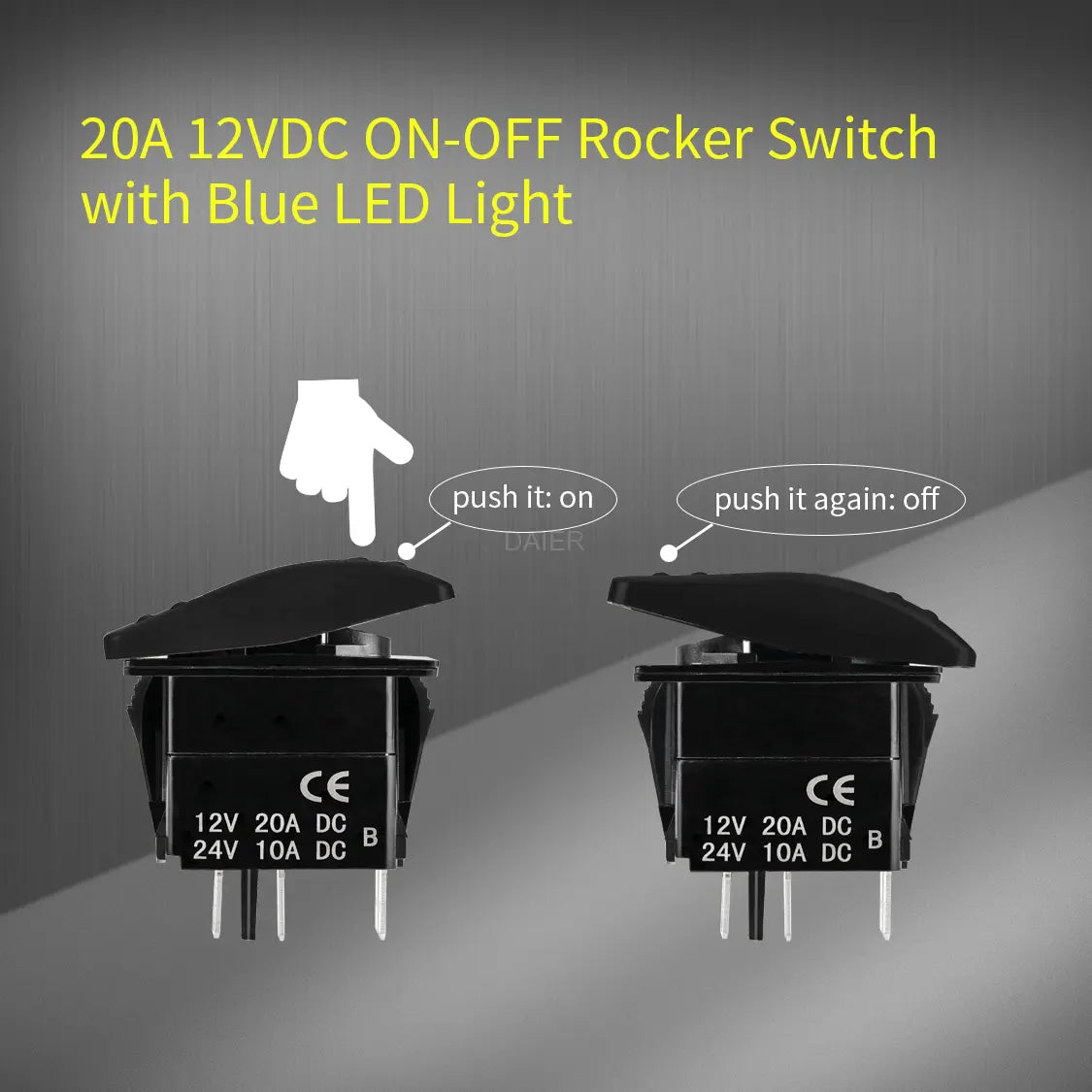 ZV133 ZeeVolt Marine Boat Rocker Switch 12V LED, SPST 3-Pin, waterproof IP67. Rated 20A 12VDC / 10A 24VDC. Snap-in mounting, laser-etched pattern, corrosion-resistant. Heavy-duty design suitable for automotive, UTV, RZR, and marine boats. Long-lasting and safe. Available in Rimal Marine UAE.