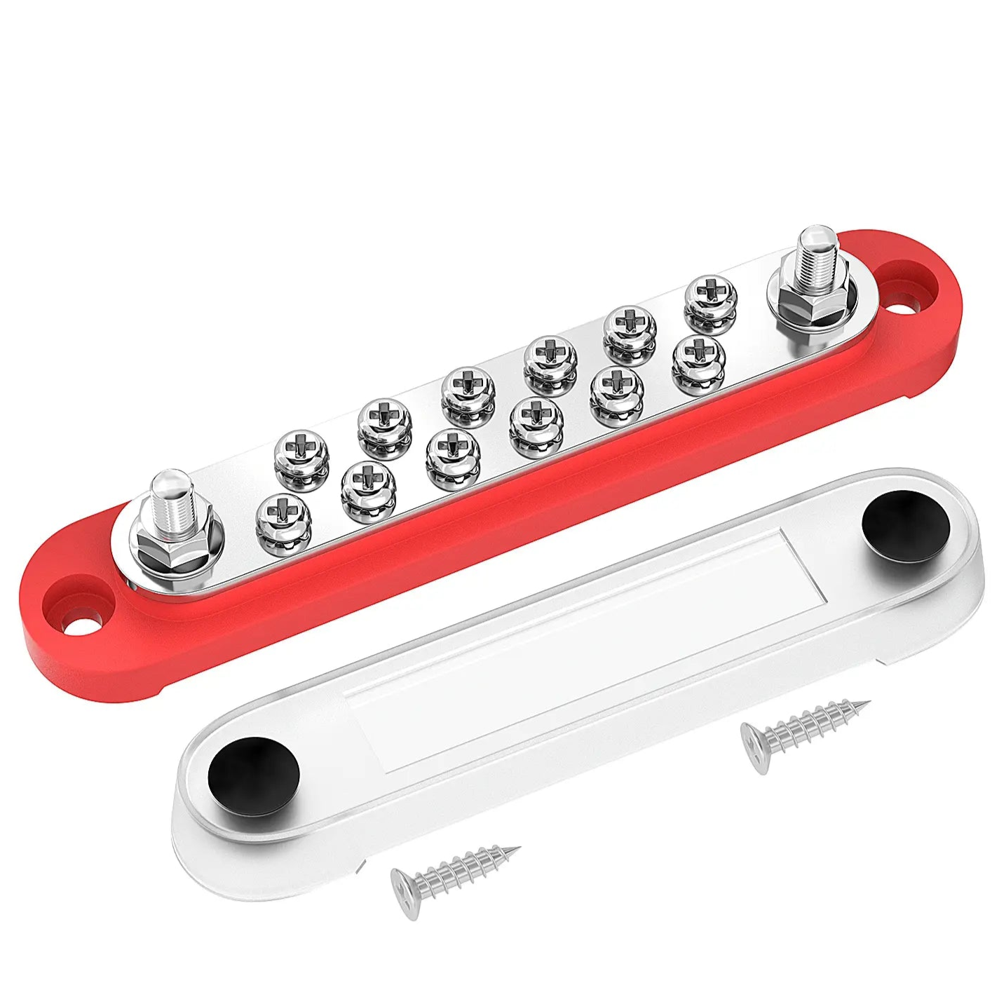 ZeeVolt ZV14425 150A dual insulated busbar with 2×M6 studs and 12×M4 screws, using copper plates, stainless steel terminals, and flame-retardant base for reliable and safe power distribution in boats, cars, RVs, trucks, and solar systems. Available in Rimal Marine.